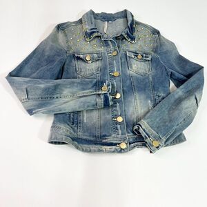 Romeo & Juliet Couture Womens Blue Collared Long Sleeve Denim Jacket Size Medium
